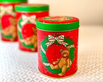 Vintage Christmas Tin Canisters Set of 3 • Nesting Holiday Storage Containers