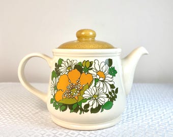 Vintage Teapot Floral Stoneware Daisy