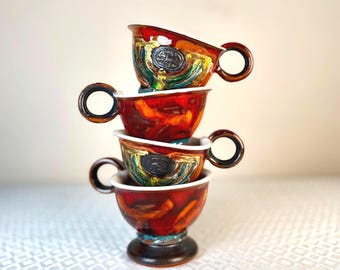 Vintage Danko Pottery Cups Set of 4 Handmade Pottery