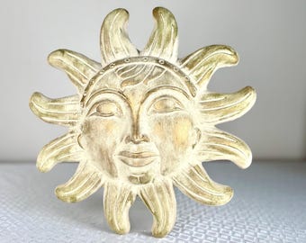 Vintage Celestial Sun Face Wall Plaque