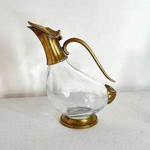 Vintage Duck Wine Decanter – 1920s Glass & Silver Metal Pitcher – Antique Bird Barware – Unique Wine Lover Gift – Decorative Vase