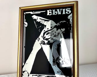 Vintage Elvis Presley Framed Mirror, Pop Art Style Music Wall Decor, Collectible