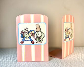 Vintage Daisy Kingdom Bunny Bookends Set | Pink Nursery