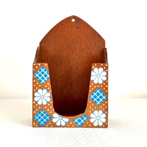 Vintage Wooden Mail Holder – Hand-Painted Folk Art Napkin Organizer, Boho Cottagecore Decor