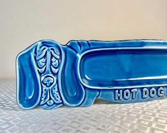 Vintage Ceramic Jewelry Tray | Blue Dachshund Weiner Dog Dish