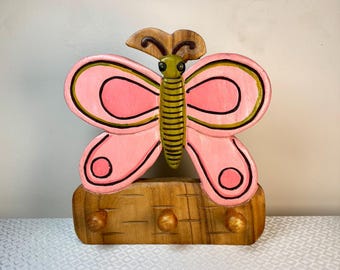 Vintage Butterfly Wall Hook Wooden Pink Kids Room