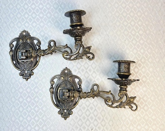 Vintage Piano Candle Sconce Set of 2 | Ornate Brass Wall Candle Holders