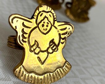 Vintage Brass Angel Napkin Ring Set: Heart Detail, Holiday Table Decor