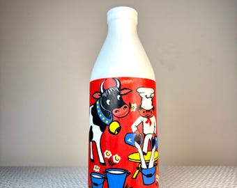 Vintage melkglazen fles zuivelvaas melkboer