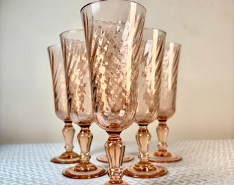 Vintage Luminarc Rosaline Pink Champagne Flutes Set of 6 | Swirl Optic