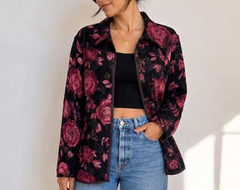 Vintage Floral Velour Corduroy Jacket • Reversible