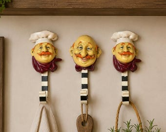 Vintage chef-kok wandhaken set keukendecor Italiaans