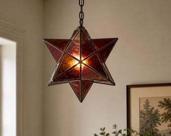 Vintage Moravische ster hanglamp bordeaux
