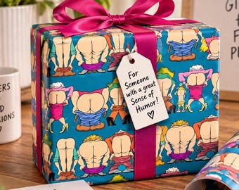 Vintage Vulgar Gift Wrap Set of 3, Funny Novelty Wrapping Paper, Adult Humor Gift Wrap