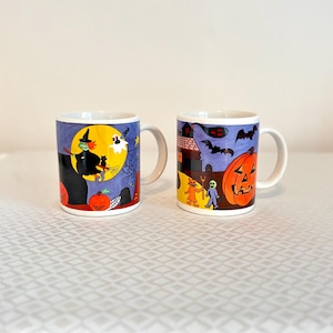 Vintage Set Halloween Mugs – 1990s WCL Trick-or-Treat Scene – Collectible Coffee Cup – Spooky Fall Decor -Halloween Lover- Retro Nostalgic