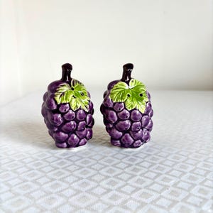 Vintage Grape Salt & Pepper Shakers: Purple Ceramic Kitchen Decor