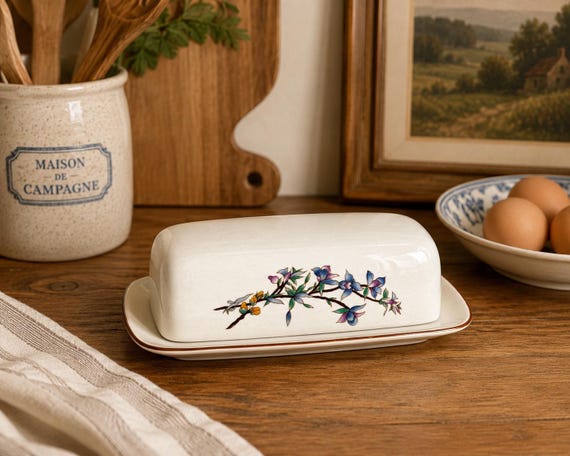 Vintage Butter Dish Woodhill Covered , Floral Porcelain