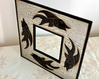ヴィンテージ木製魚ミラー | 手描きの航海風壁飾り - Etsy 日本