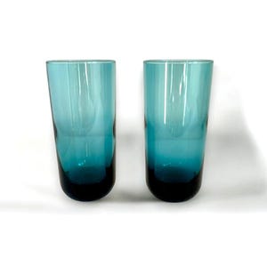 Set of 2 Vintage Blue Crystal Glasses – Heavy Cut Glass Mid-Century Drinkware, Elegant Barware, Retro Highball Cocktail Glass Set