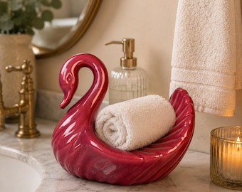 Vintage Pink Swan Hand Towel Holder | Ceramic Figurine
