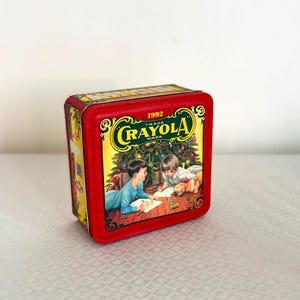 Vintage 1992 Crayola Tin Box: Colorful Holiday Wishes Collectible