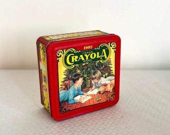 Vintage 1992 Crayola Tin Box: Colorful Holiday Wishes Collectible