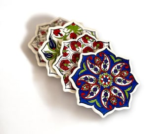 Vintage türkische Keramik Untersetzer: Handbemaltes Floral Ottoman Set
