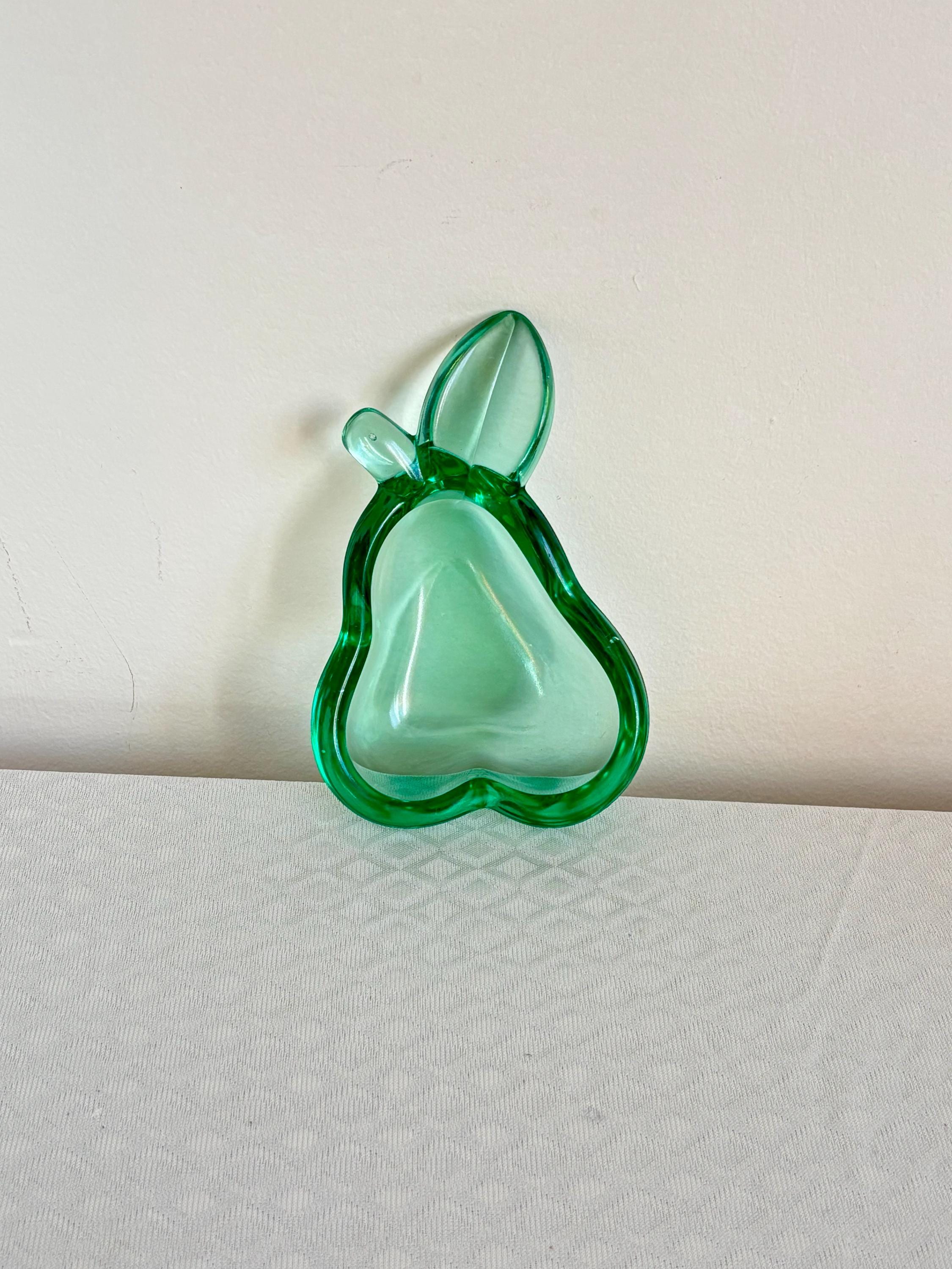 Vintage Art Deco Vaseline Glass Pear Candy Dish – Green Depression Glass Bowl, Retro Eclectic Trinket, Rare Collectible Holiday Gift for Her