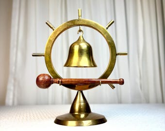Vintage Brass Ship Bell with Wooden Striker, Nautical Decor, Maritime