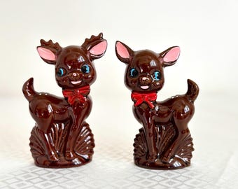 Vintage 1940s Deer Salt & Pepper Shakers | Kitschy Ceramic Reindeer, Japan