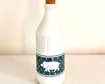 Vintage Milk Glass Pig Bottle – Cork Stopper