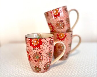 Vintage keramische mokken set van 3 | Met de hand beschilderd