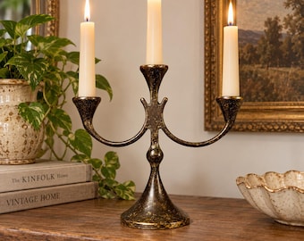Vintage Candelabra  3 Arm Candle Holder, Dark Bronze Brass