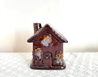 Porta-velas em forma de casinha de fadas de cerâmica | Vela decorativa em estilo campestre