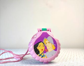 Vintage Disney Pocahontas Polly Pocket Necklace Compact Shell Locket