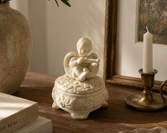 Porcelain Cherub Trinket Box – Violin Angel Keepsake