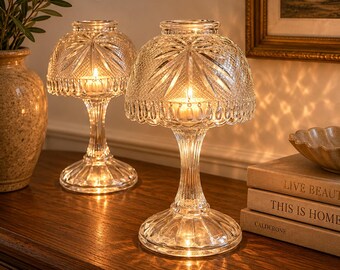 Vintage Partylite Clearview Fairy Lamp Pressed Glass Pedestal Candle Holder