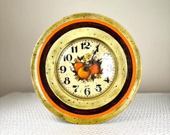 Reloj de pared vintage Spartus / Cocina retro de los años 70 / Fruta naranja