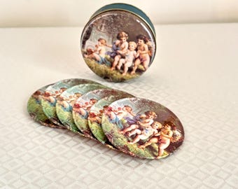 Cherub Coasters in Tin  – Whimsygoth Cottagecore Decor - Set Of 6