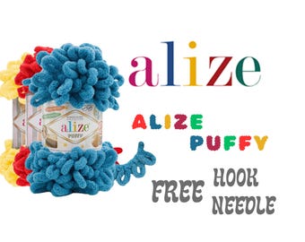 Hilo grueso para tejer a mano Alize Puffy, manta para bebés y niños con textura de gamuza fácil de tejer a mano, hilo a cuadros, sin gancho ni aguja