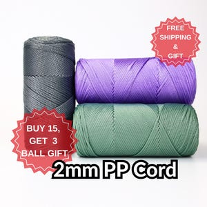 Polyester Kordel Seil 2 mm Garn, Kordel zum Basteln, Taschenherstellung, Häkeln Makramee Taschengarn 2 mm, Häkeltasche PP Makramee Schnur, 7,05 oz, 251 yard