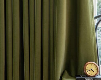 Custom Cotton Velvet Curtains, 60 Colors, Olive Green Curtains, Soft Velvet Drapes for Bedroom and Living Room, Heavyweight Velvet Curtains