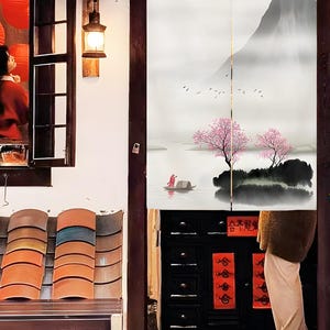 Custom Doorway Curtains, 20+ Patterns, Linen Noren Door Curtain, Chinese Ink Painting Curtain, Noren Panel, Short Curtain, Natural Curtain