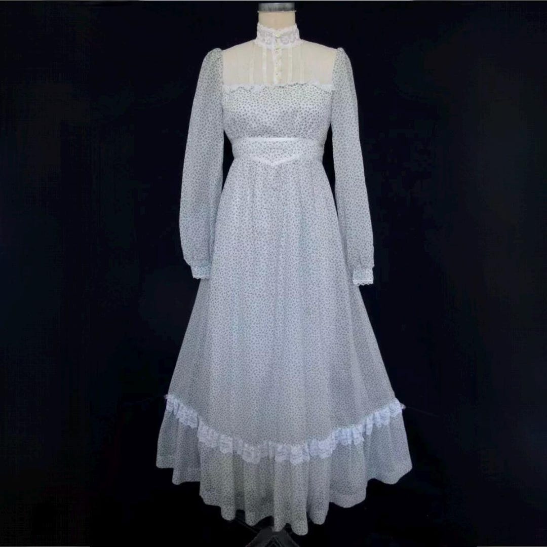 Vintage 70s Gunne Sax Maxi Prairie Dress: Blue Floral Calico and Lace ...