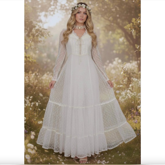 Vintage 70s Gunne Sax Point D'esprit Tulle Wedding Dress: Lace Tiered Ruffles, Corset XXS - Etsy Vintage 70s Gunne Sax Point D'esprit Tulle Wedding Dress: Lace Tiered Ruffles, Corset XXS - Etsy