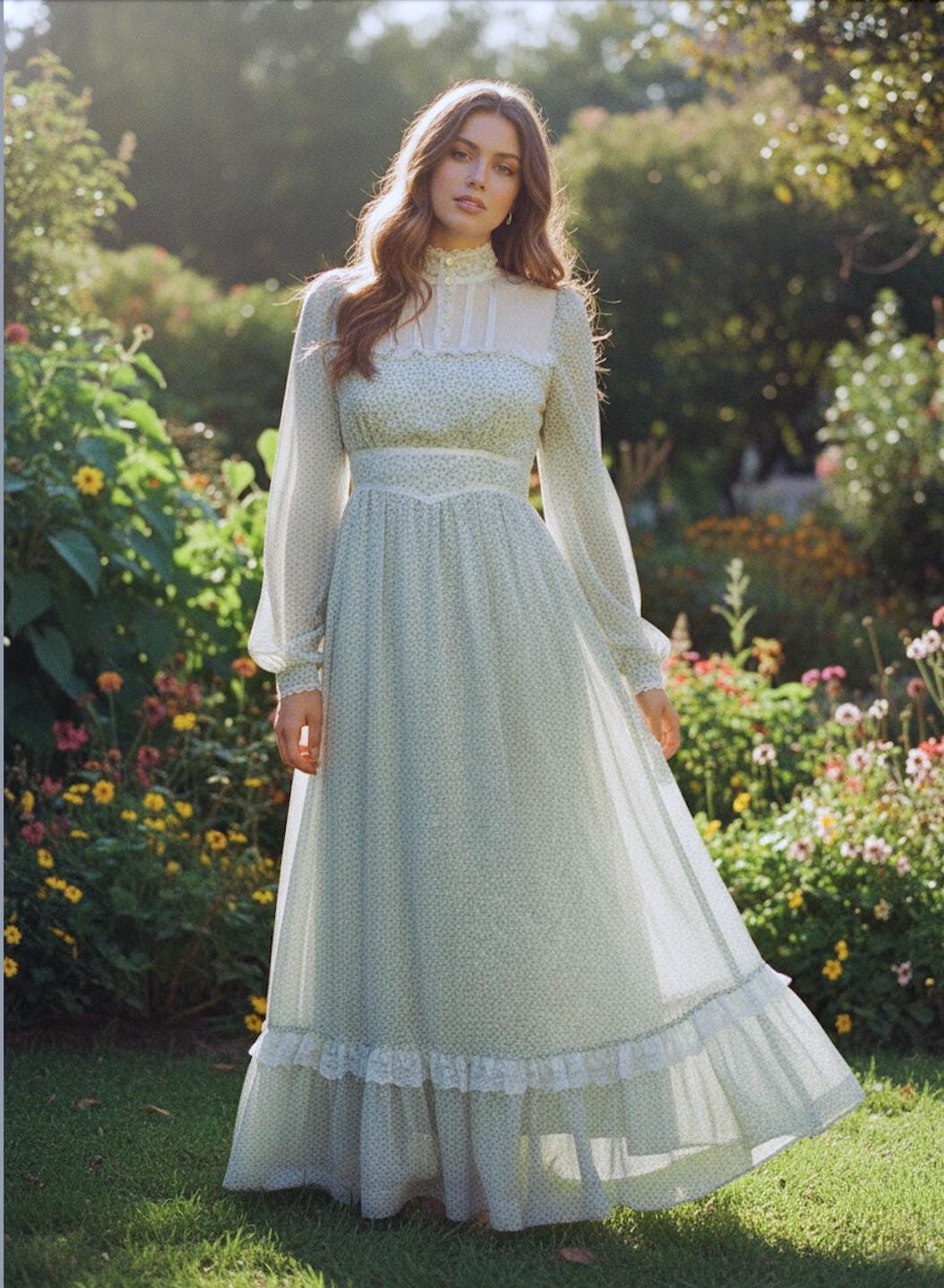 Vintage 70s Gunne Sax Maxi Prairie Dress: Blue Floral Calico and