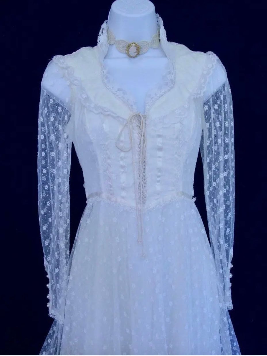 Vintage 1970s Gunne Sax Cottagecore Hippie Lace Wedding Dress Size 5 ...
