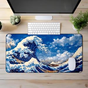Ocean Wave XL Mousepad, Japanese Wave Desk mat, Hemmed 3 mm Neoprene, Non-Slip