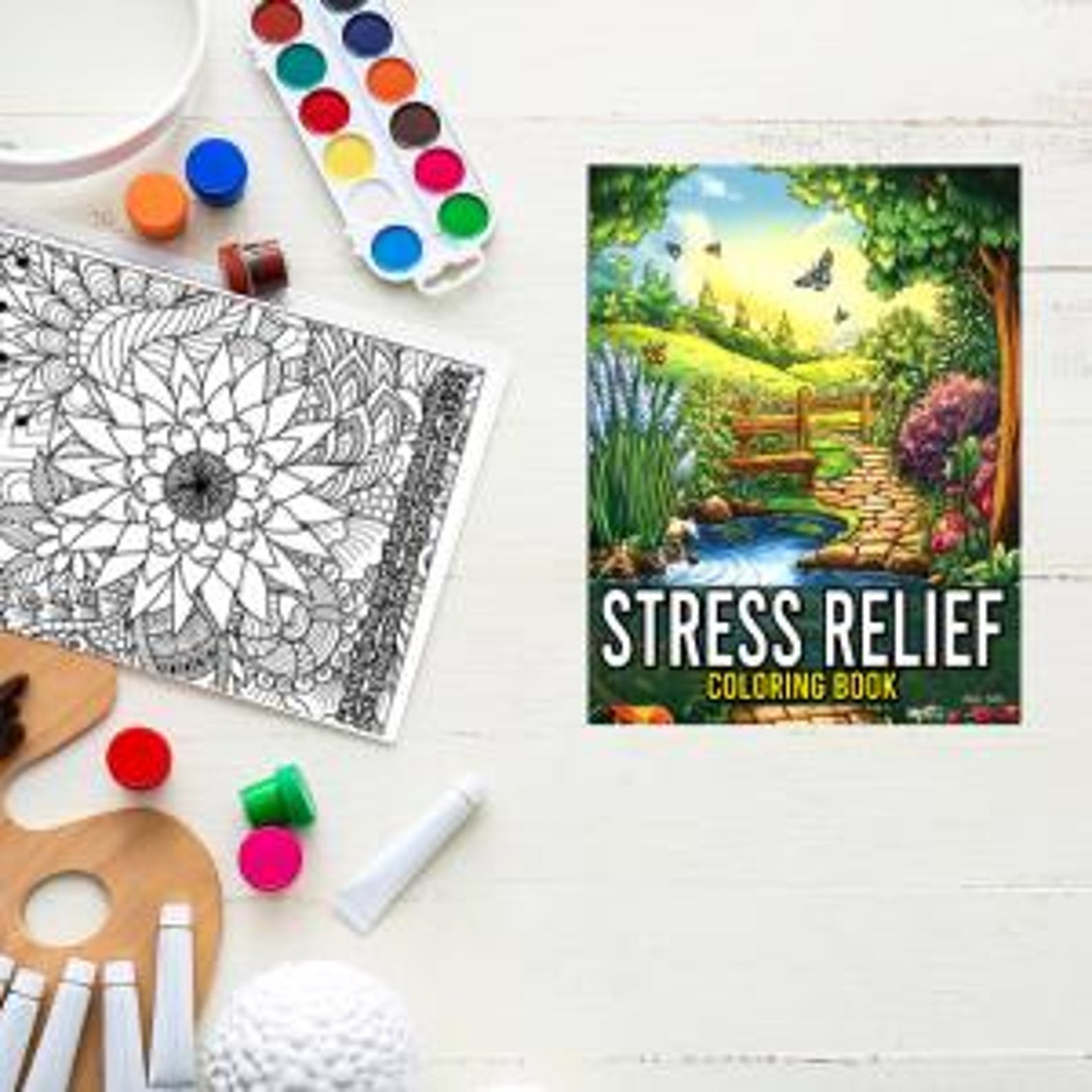 Stress Relief Adult Coloring Book – Landscapes, Animals, Mandalas - Etsy