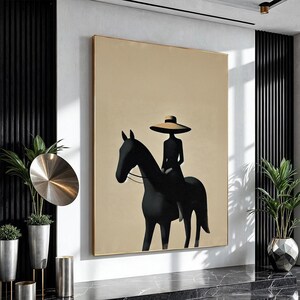 Elegant Woman on Horse Canvas Wall Art Print - Minimalistic and Stylish ...